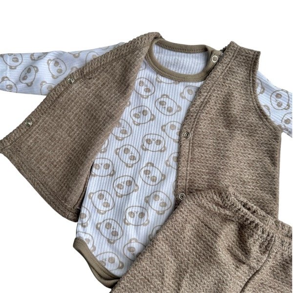 Producto - Conjunto trenzado chaleco- pantalón-body marrón
