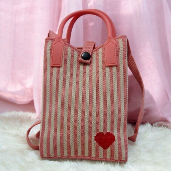 Producto - Bandolera Importada Rosa a Rayas Corazon