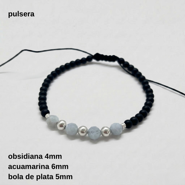 Producto - PULS.HOMB.FP - Pulsera regulable obsidiana y acuamarina 6mm (DÓLAR)
