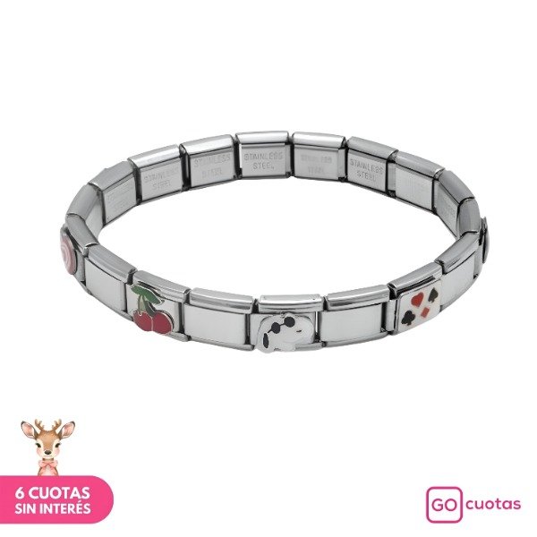 Producto - Pulsera Italiana con Charms love elastizada Acero quirúrgico