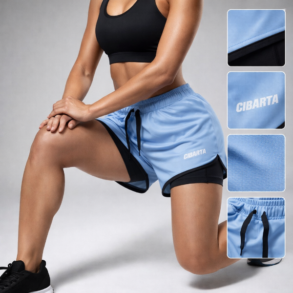 Producto - Short con calza cibarta modelo RCV Fitness celeste