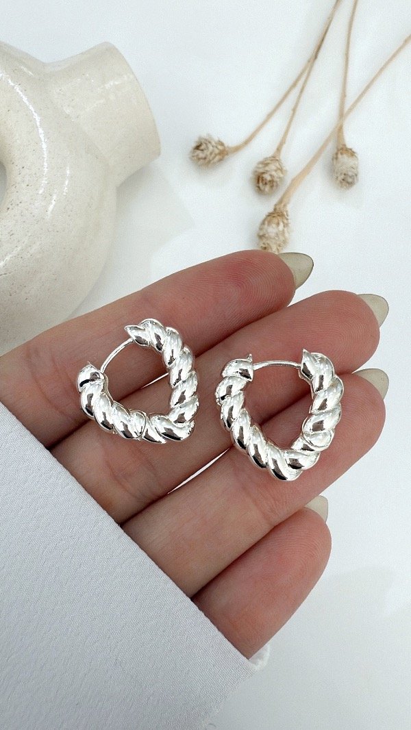 Producto - Argollas Mavi torzada gruesa 2cm ACERO BLANCO