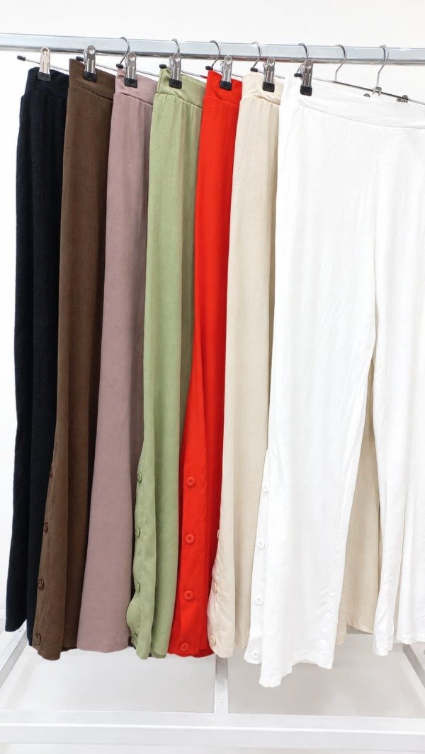 Producto - Pantalón Ancho con botones en los laterales Lino Liso (Art. 6189) - 3