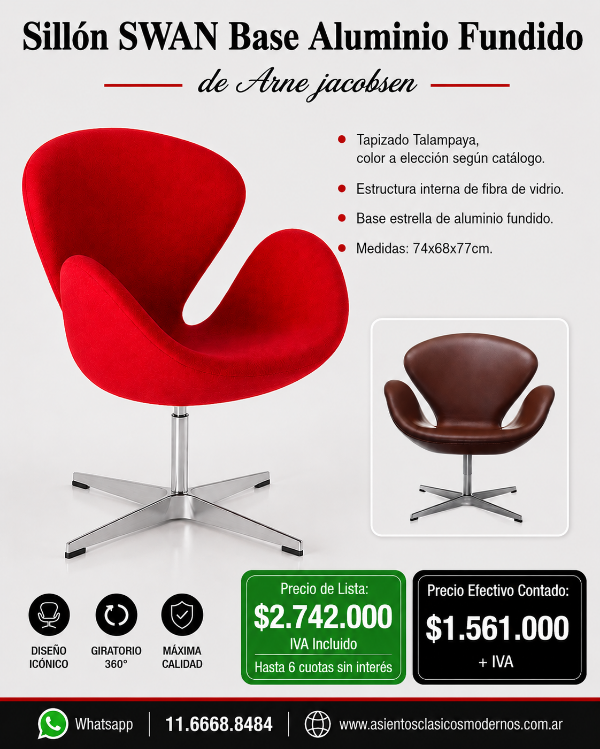 Producto - Sillón Poltrona SWAN, Tapiz Talampaya, Base Aluminio Fundido!!