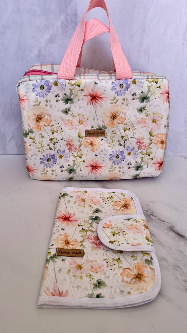 Producto - Valija + Porta documento flores rosas