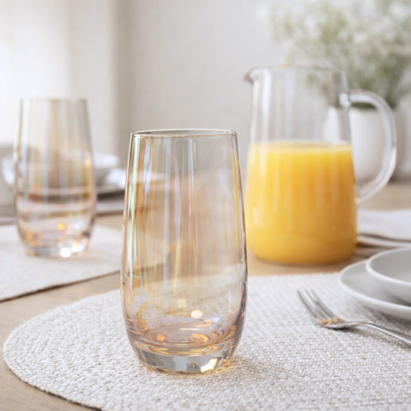 Producto - PACK X6 VASOS DE VIDRIO ALARGADO DORADO