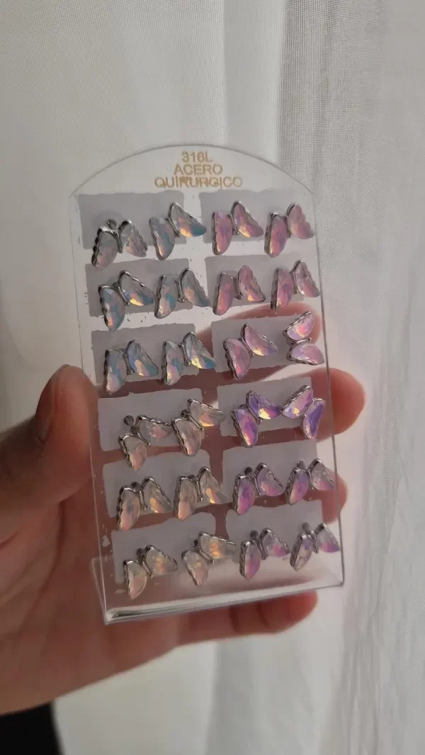 Producto - Aros mariposas tornasol varios colores Aq