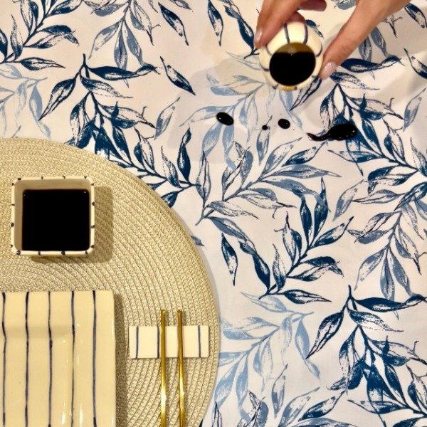 Producto - Mantel de Tela Antimanchas Premium Hojas Azul