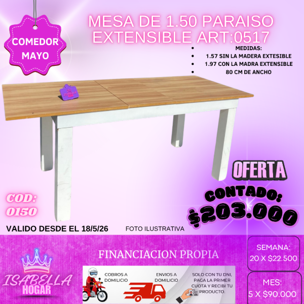 Producto - MESA PARAISO DE 1.50 EXTESIBLE