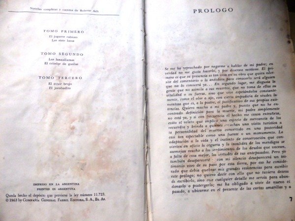 Producto - NOVELAS COMPLETAS Y CUENTOS TOMO 1  ROBERTO ARLT  JTE RABIOSO - LOS 7 LOCOS 1963 - 8