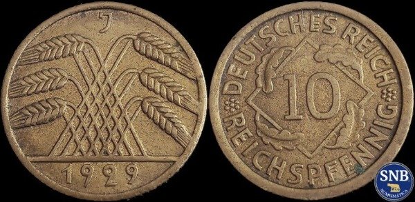 Producto - Alemania - República de Weimar - 10 Pfennig (1924 J) KM #40 [VF]