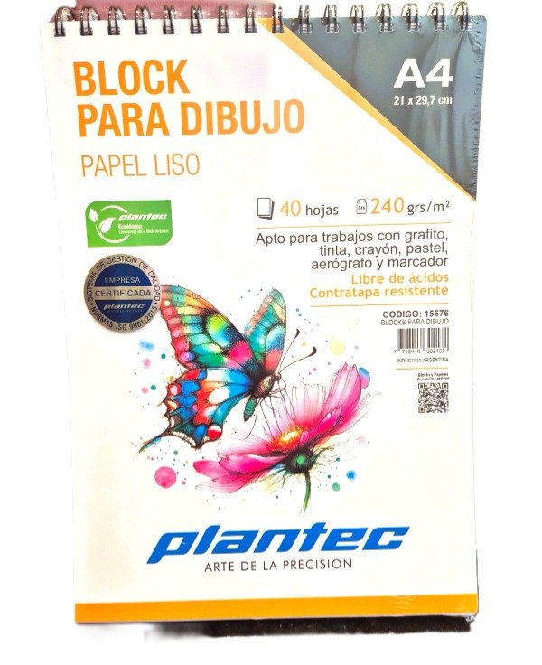 Producto - BLOCK PLANTEC PARA DIBUJO ANILLADO 240 GR. LISO A4 X40 HJ