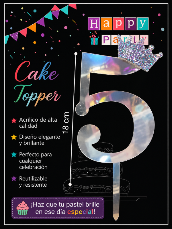 Producto - Topper numero 5 plateado