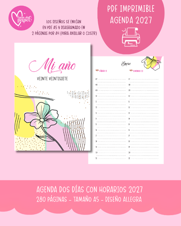 Producto - AGENDA DOS DÍAS POR PÁGINA CON HORARIOS 2027 - Diseño ALLEGRA