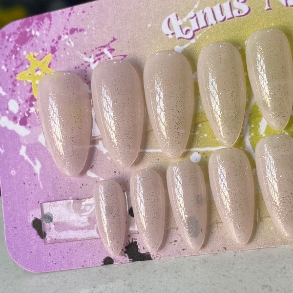 Producto - Press on almendras vía láctea rosa con brillos