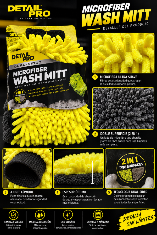 Producto - Guante De Lavado Detail Pro Microfiber Wash Mitt Doble Faz 2 En 1 - 1