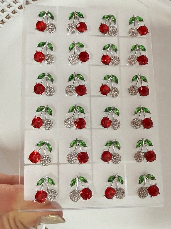 Producto - A1232 Blíster x 12 aros cerezas con cubik y strass acero quirúrgico