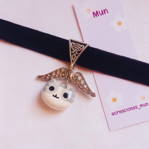 Producto - Chocker gatito blanco gris