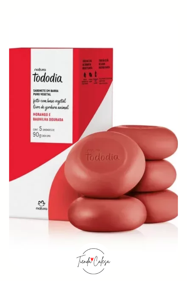 Producto - Tododía - Jabones en barra - Fresa y vainilla dorada (caja x 5)