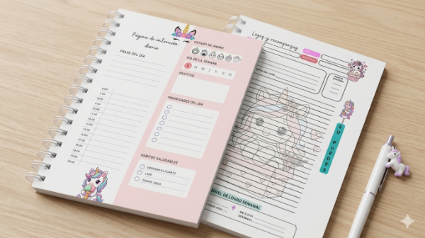 Producto - Journal de Intención y Sistema de Logros (PDF Imprimible). Modelo Unicornio - 1