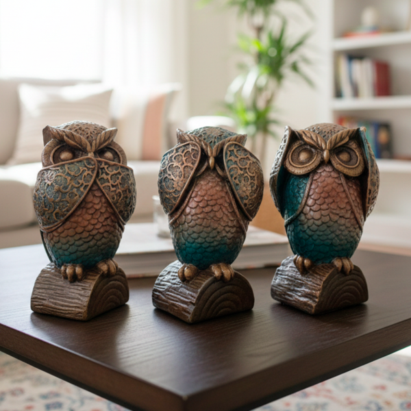 Producto - Trio Buhos Lechuzas sabias cobre y turquesa