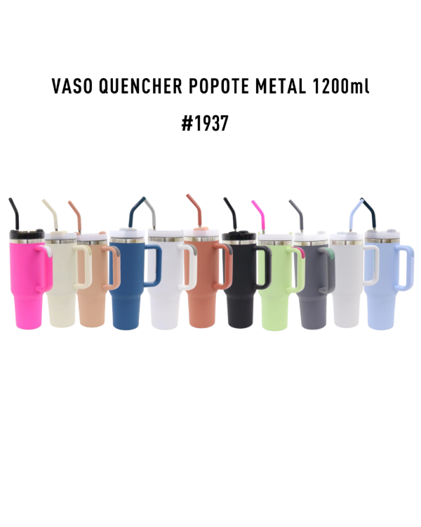 Producto - VASO ACERO INOXIDABLE QUENCHER CON POPOTE DE METAL 1200ML COD 1937