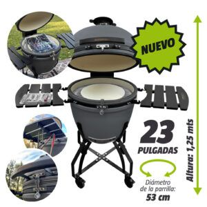 Producto - H146 Kamado Parrilla Ahumador 23 Pulgadas Cerámica c/ruedas Gris