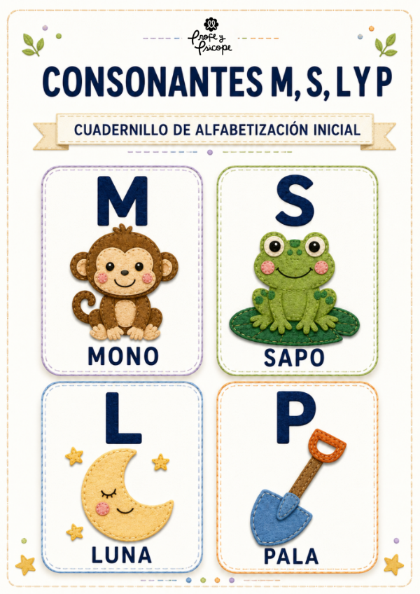 Producto - Consonantes M, S, L y P Cuadernillo de alfabetización