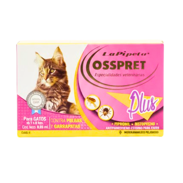 Producto - Osspret Pipeta Plus (fipronil + metopreno) Gato de 1 a 9 kg 7798340526375