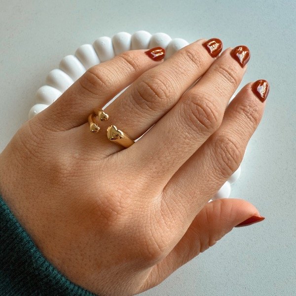 Producto - Anillo triple corazoncitos dorados