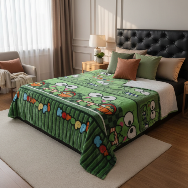 Producto - "Sapito Keroppi" Manta Frazada de Plush con Corderito