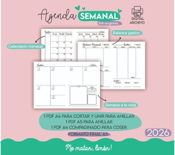 Producto - ARCHIVO Agenda Semanal SIN renglones - PDF 2026