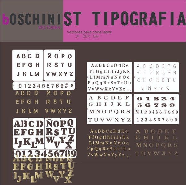 Producto - 38 DISEÑOS STENCIL TIPOGRAFIAS - PACK VECTORES PARA CORTE LASER