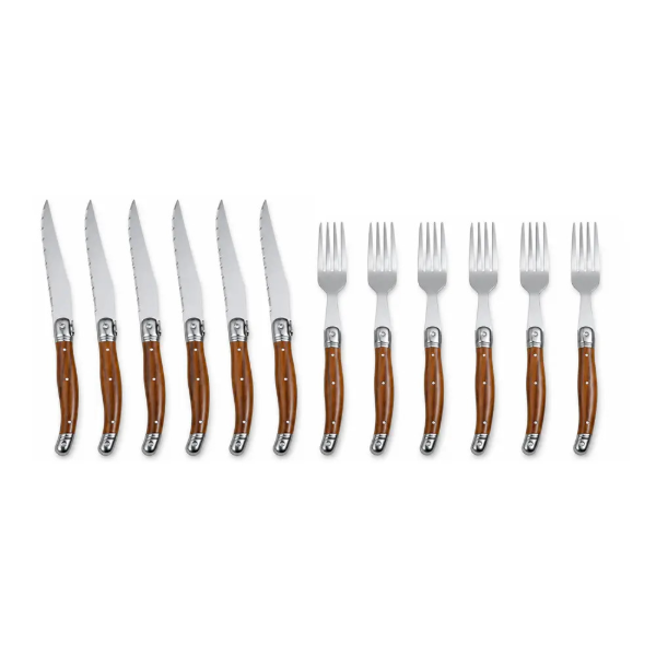 Producto - Juego de cubiertos 12 piezas -p/asado -filo microdentado -ABS símil madera + ace - 0