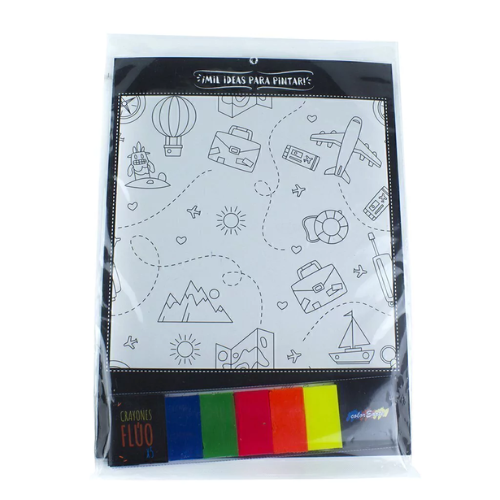 Producto - CRAYONES x 5 FLUORESCENTES PRISMATICOS + 7 LÁMINAS ESCENAS