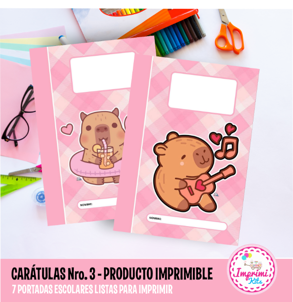 Producto - Carátulas Capibara Imprimibles Carpeta Nro. 3 Separadores Escolares 3