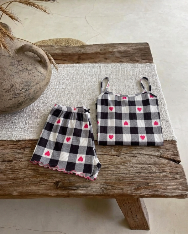 Producto - Pijama morley rulete - Cuadrille blanco y negro
