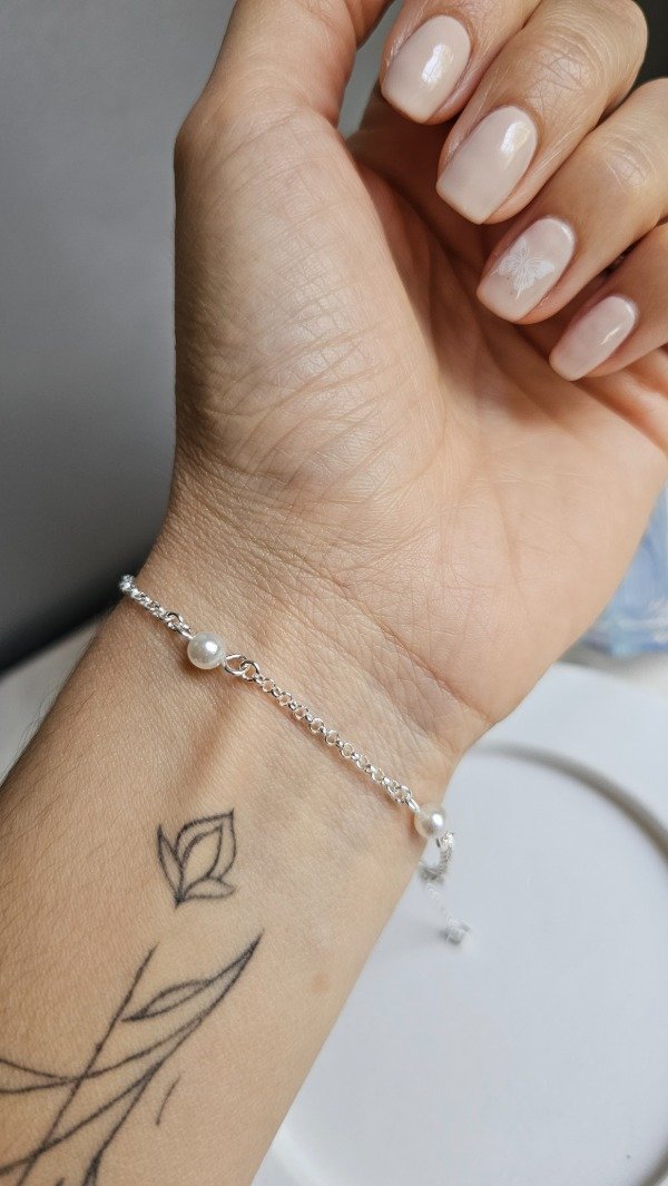 Producto - Pulsera rolito con perlas 19 a 22 cm. Plata