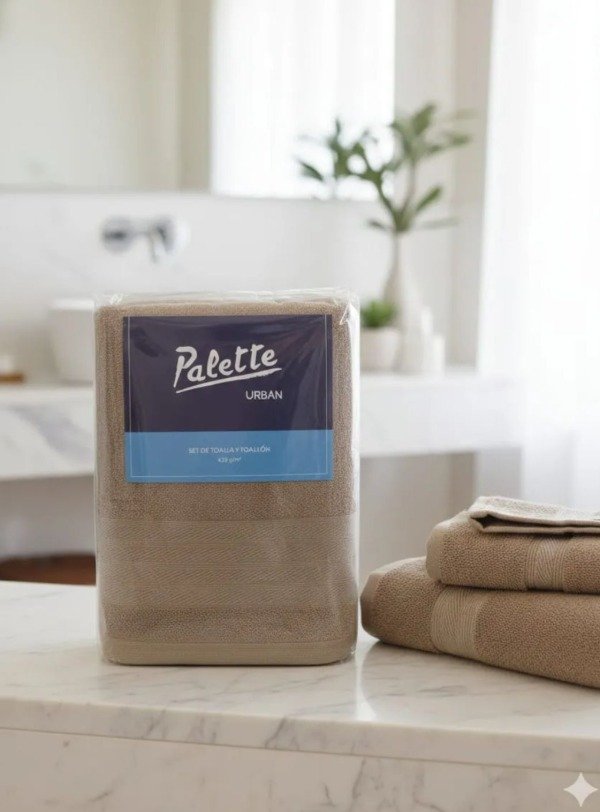 Producto - Juego de toalla y toallon Palette algodon beige