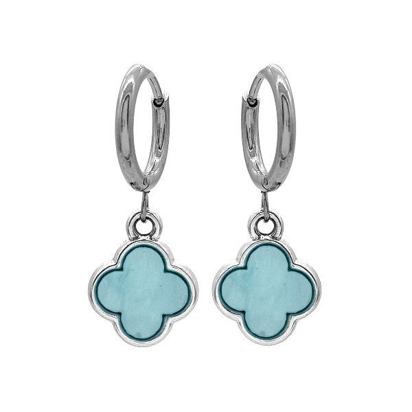 Producto - Aros argolla cubanas de acero quirúrgico con dije - 1.2cm - Flor - Celeste