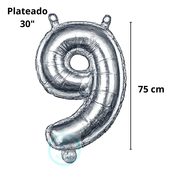 Producto - Globo N. 9 Metalizado 30" (75 cm) PLATEADO x1