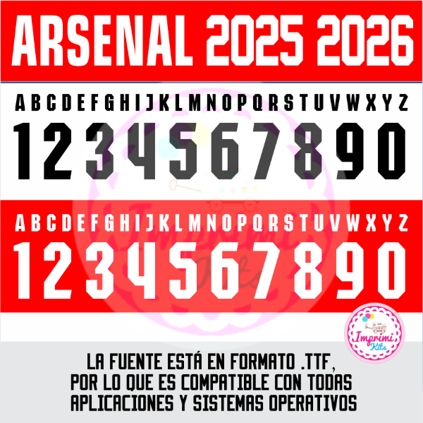 Producto - Tipografia Arsenal 2025 2026 Camiseta Ttf Otf Letras Numeros Dorsal