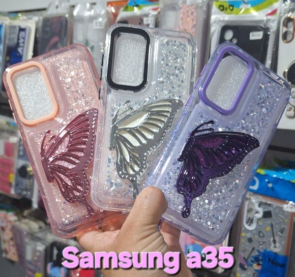 Producto - Fundas reforzadas glitter popsocket mariposa. Samsung a35