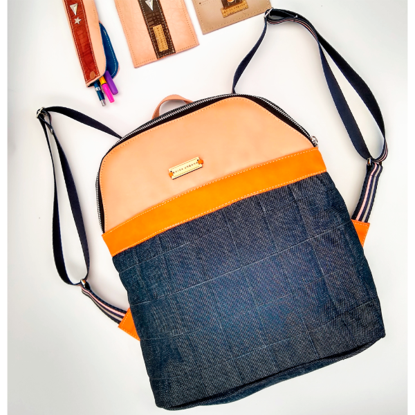 Producto - Mochila Marea denim+ cuero Nude