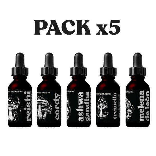 Producto - Pack x5 30ml Doble Extracto Ashwagandha Reishi Cordyceps Melena Leon Tremella