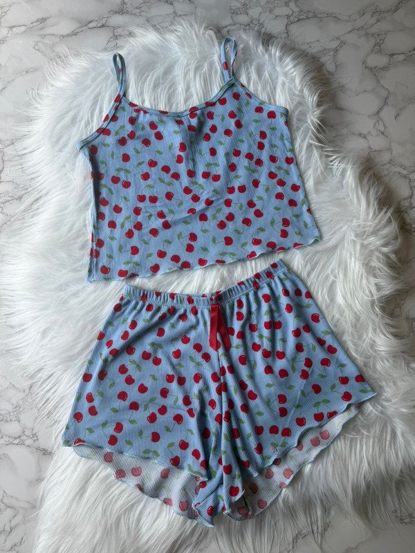 Producto - Pijama de morley PREMIUM short + top - Cerezas Celeste
