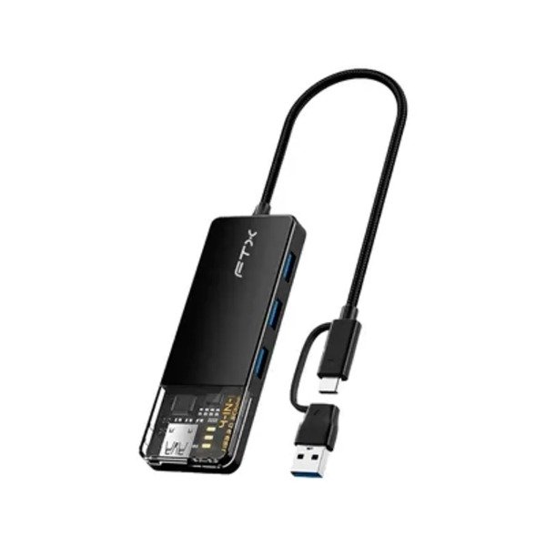 Producto - FTX HUB CT-HUBT3-PB - USB/USB-C - 4xUSB/USB-C - Negro