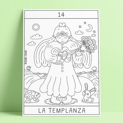 CARTA DE TAROT PARA COLOREAR 14 LA TEMPLANZA Tiendajajejijoju