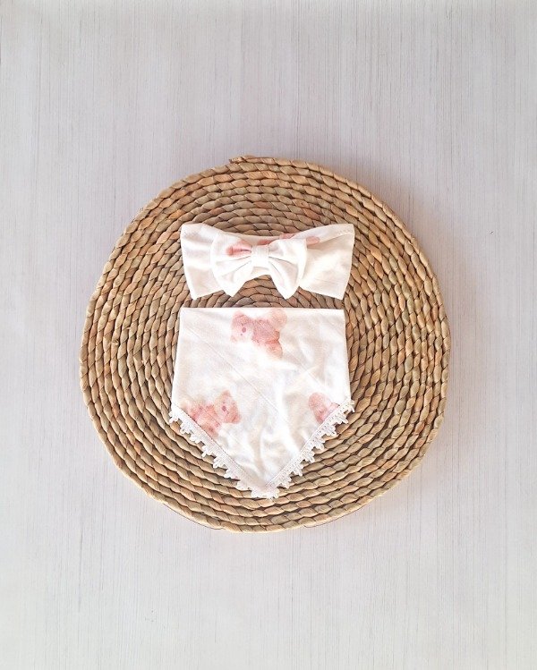 Producto - Babero Bandana + Vincha Oso Rosa