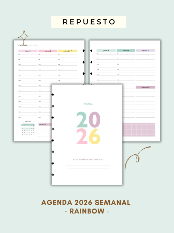 Producto - Agenda 2026 Semanal - Rainbow - repuesto